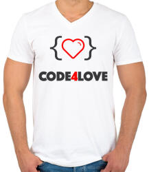 printfashion CODE4LOVE - Férfi V-nyakú póló - Fehér (212345)