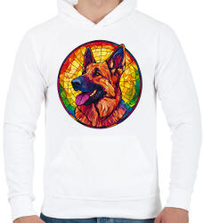 printfashion Ólomüveg Németjuhász - Férfi kapucnis pulóver - Fehér (16705407)