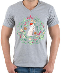 printfashion Karácsonyi nyuszi - Férfi V-nyakú póló - Sport szürke (5440554)