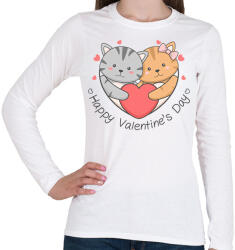 printfashion Macskás Valentin nap - Női hosszú ujjú póló - Fehér (11885202)