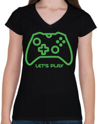 printfashion Gamer - Női V-nyakú póló - Fekete (4228574)