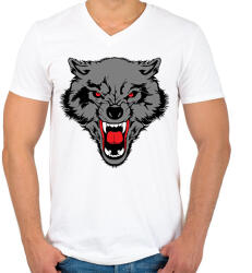 printfashion Wolf - Férfi V-nyakú póló - Fehér (2404381)