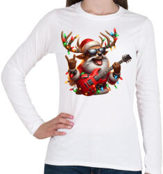 printfashion Vicces karácsonyi rocker party rénszarvas - Mikulás ruhában - Női hosszú ujjú póló - Fehér (15231771)