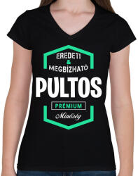 printfashion Pultos prémium minőség - Női V-nyakú póló - Fekete (1432834)