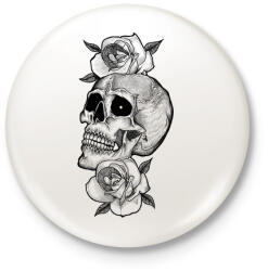 printfashion Skull and Rose - Kitűző, hűtőmágnes - Fehér (3081925)