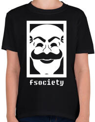 printfashion Mr. Robot - Fsociety - Gyerek póló - Fekete (1842685)