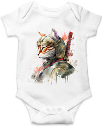 printfashion Szamuráj macska japán stílusban - Baba Body - Fehér (13641643)