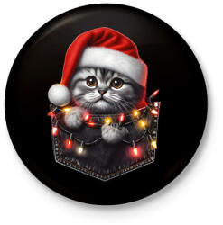 printfashion Vicces karácsonyi cica zsebben - mikulás sapkában - Kitűző, hűtőmágnes - Fekete (15221654)