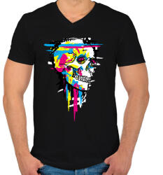printfashion Színes koponya - Férfi V-nyakú póló - Fekete (383331)
