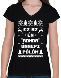 printfashion Ez az én ronda ünnepi pólóm karácsonyi póló - Női V-nyakú póló - Fekete (9386962)