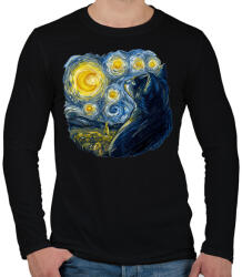 printfashion Van Gogh cica , Starry night by Vincent - Férfi hosszú ujjú póló - Fekete (11114393)