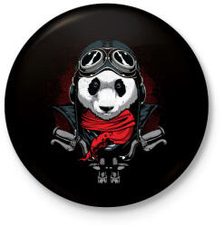 printfashion Motoros panda - Kitűző, hűtőmágnes - Fekete (3090875)