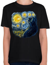 printfashion Van Gogh cica , Starry night by Vincent - Gyerek póló - Fekete (11114533)