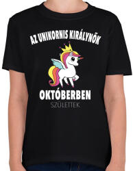 printfashion Unikornis királynők októberben születtek (MAGYAR) - Gyerek póló - Fekete (841097)