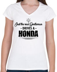 printfashion Just the real Gentleman - Honda - Női V-nyakú póló - Fehér (4452602)