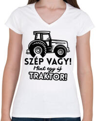 printfashion Szép vagy mint egy új traktor - Női V-nyakú póló - Fehér (7457062)