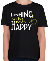 printfashion Fishing makes me happy - Gyerek póló - Fekete (2457744)