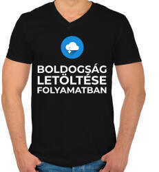 printfashion BOLDOGSÁG LETÖLTÉSE FOLYAMATBAN - Férfi V-nyakú póló - Fekete (10031434)