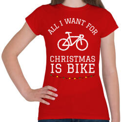 printfashion ALL I WANT FOR CHRISTMAS IS BIKE - Női póló - Piros (9950854)