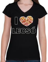 printfashion I love lecsó - Női V-nyakú póló - Fekete (8697009)