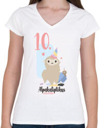 printfashion 10. Alpakaliptikus születésnap - Női V-nyakú póló - Fehér (5312557)