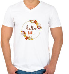 printfashion Hello Fall - Férfi V-nyakú póló - Fehér (14204699)