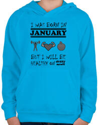 printfashion Januárban születtem de minden hónapban egészségesen élek - Gyerek kapucnis pulóver - Azúrkék (1365169)