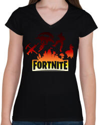 printfashion fortnite logó 2 - Női V-nyakú póló - Fekete (14643825)