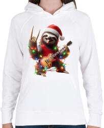 printfashion Vicces karácsonyi gitáros rocker party lajhár - Női kapucnis pulóver - Fehér (15253794)