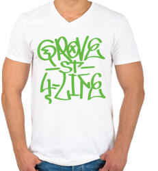 printfashion GTA - Grove Street Graffiti - Férfi V-nyakú póló - Fehér (1883728)