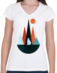 printfashion Hiúz és hegyek 2 - Női V-nyakú póló - Fehér (5237243)