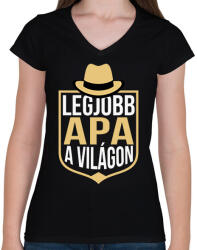 printfashion Legjobb apa a világon - Női V-nyakú póló - Fekete (2601517)