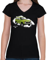 printfashion LADA NIVA - Női V-nyakú póló - Fekete (7040312)