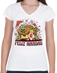 printfashion Feliz Navidad - Női V-nyakú póló - Fehér (10151857)