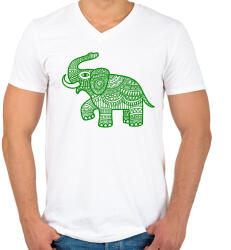 printfashion Elefánt - zöld - Férfi V-nyakú póló - Fehér (12016223)