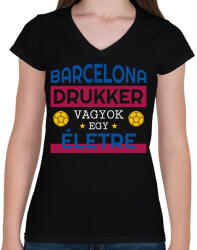 printfashion Barcelona drukker - Női V-nyakú póló - Fekete (10867603)