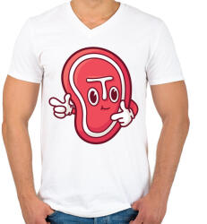 printfashion Steak hús - Férfi V-nyakú póló - Fehér (5101642)