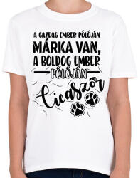 printfashion Boldog ember pólóján cicaszőr - Gyerek póló - Fehér (16433993)