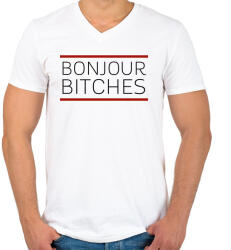 printfashion BONJUOR - Férfi V-nyakú póló - Fehér (274443)