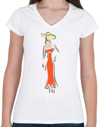 printfashion Nő - Női V-nyakú póló - Fehér (439956)
