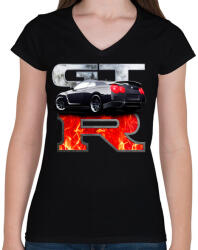 printfashion Nissan GTR - Női V-nyakú póló - Fekete (440803)