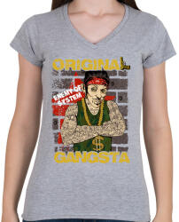 printfashion Igazi gangsta - Női V-nyakú póló - Sport szürke (190787)