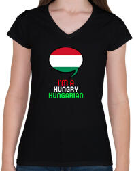 printfashion HUNGRY - Női V-nyakú póló - Fekete (10489628)