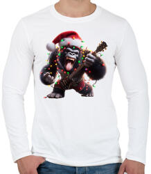 printfashion Vicces karácsonyi gitáros rocker party gorilla - Férfi hosszú ujjú póló - Fehér (15250615)