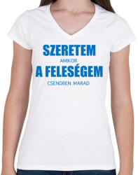 printfashion Szeretem a feleségem - Női V-nyakú póló - Fehér (2415315)