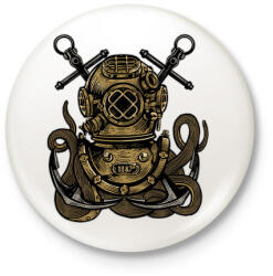 printfashion Búvár polip - Kitűző, hűtőmágnes - Fehér (3077063)