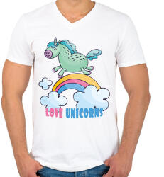 printfashion Love Unicorns - Férfi V-nyakú póló - Fehér (1610659)