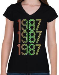 printfashion 1987 - Női V-nyakú póló - Fekete (4277787)