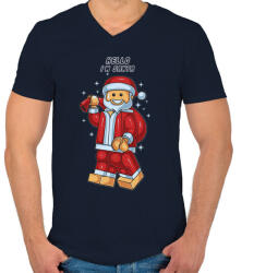 printfashion Lego Télapó - Férfi V-nyakú póló - Sötétkék (139332)