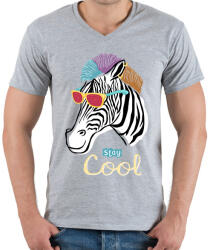 printfashion Cool zebra - Férfi V-nyakú póló - Sport szürke (9477241)